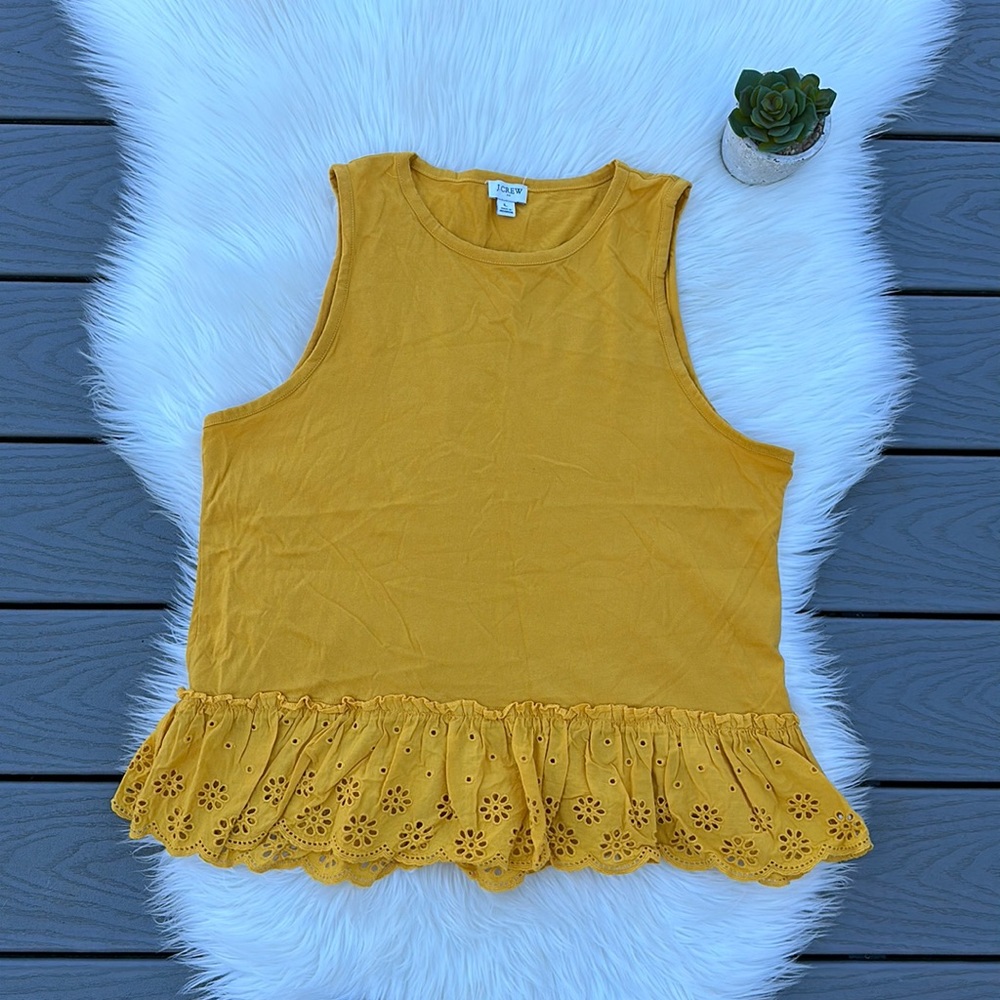 J. Crew yellow peplum eyelet cut out tank top